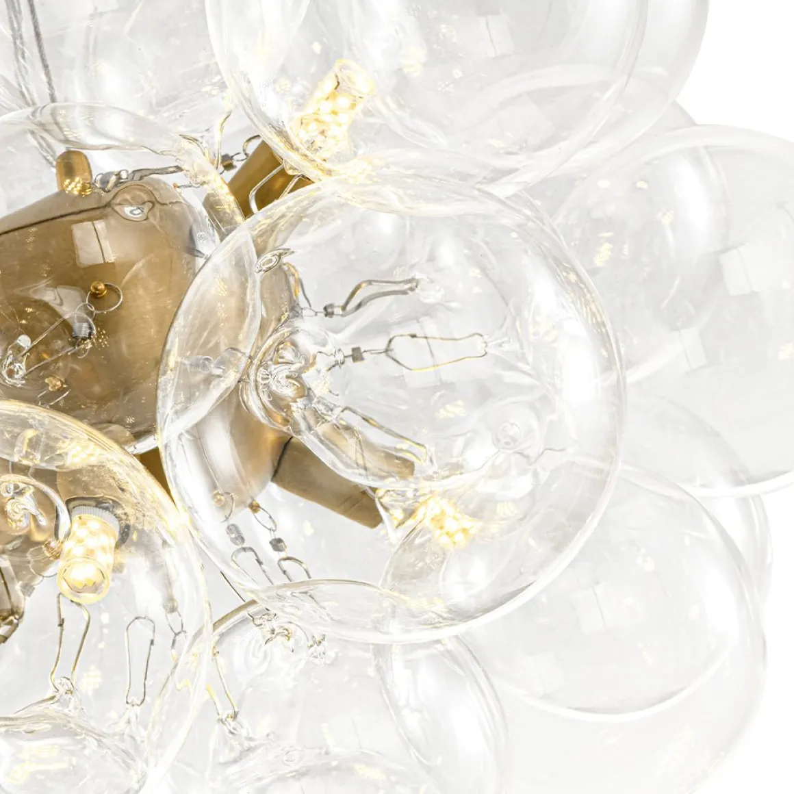 6-Light Dimmable Brass Cluster Clear Glass Bubble Sphere Chandelier
