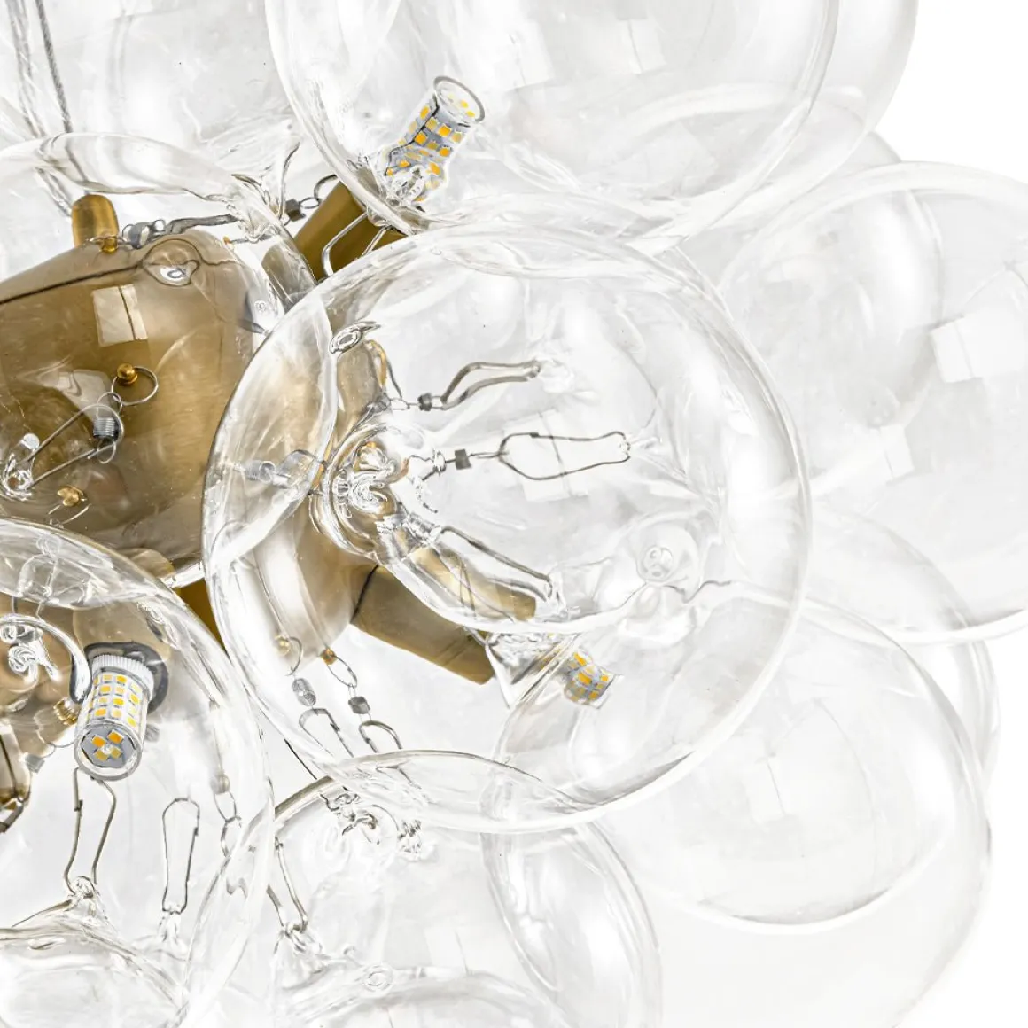 6-Light Dimmable Brass Cluster Clear Glass Bubble Sphere Chandelier