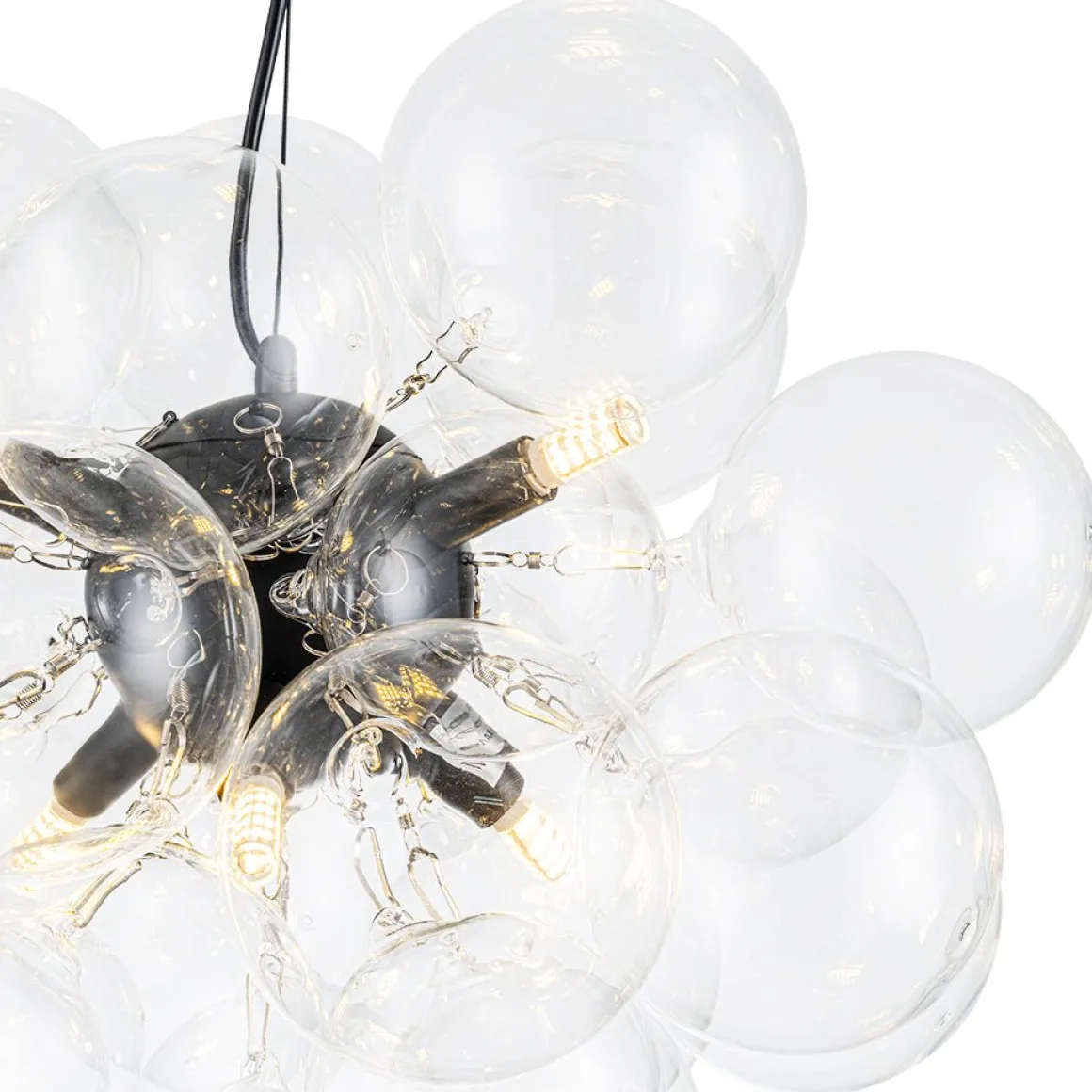6-Light Dimmable Brass Cluster Clear Glass Bubble Sphere Chandelier