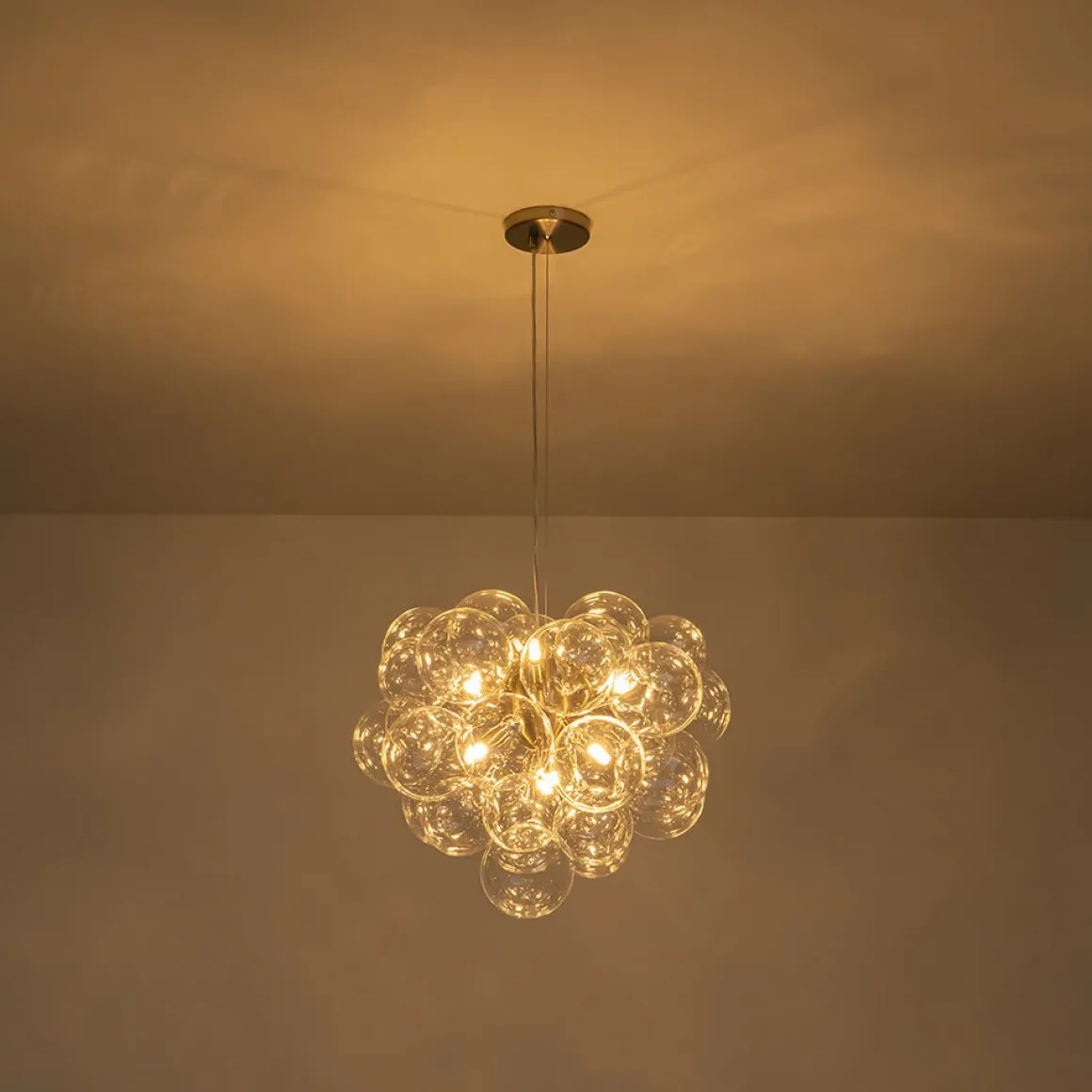 6-Light Dimmable Brass Cluster Clear Glass Bubble Sphere Chandelier