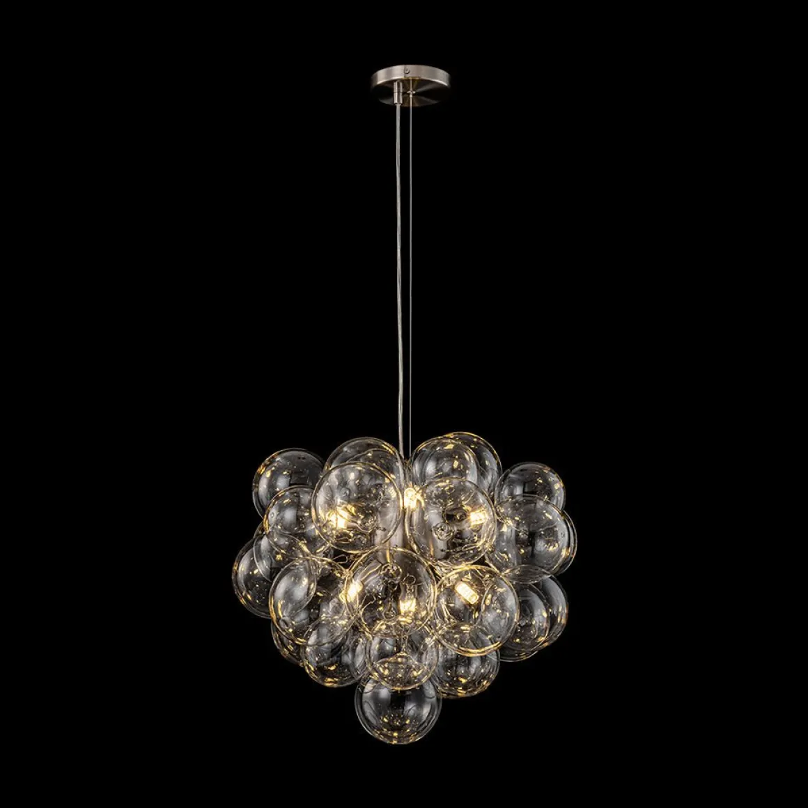 6-Light Dimmable Brass Cluster Clear Glass Bubble Sphere Chandelier