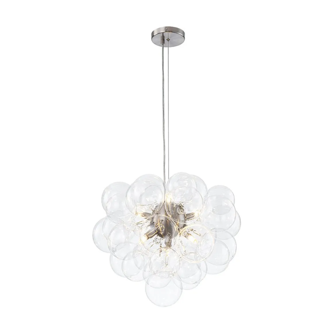 6-Light Dimmable Brass Cluster Clear Glass Bubble Sphere Chandelier