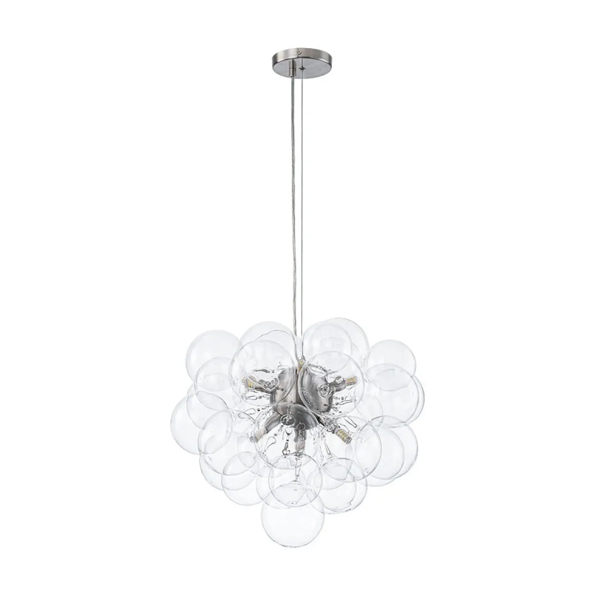 6-Light Dimmable Brass Cluster Clear Glass Bubble Sphere Chandelier