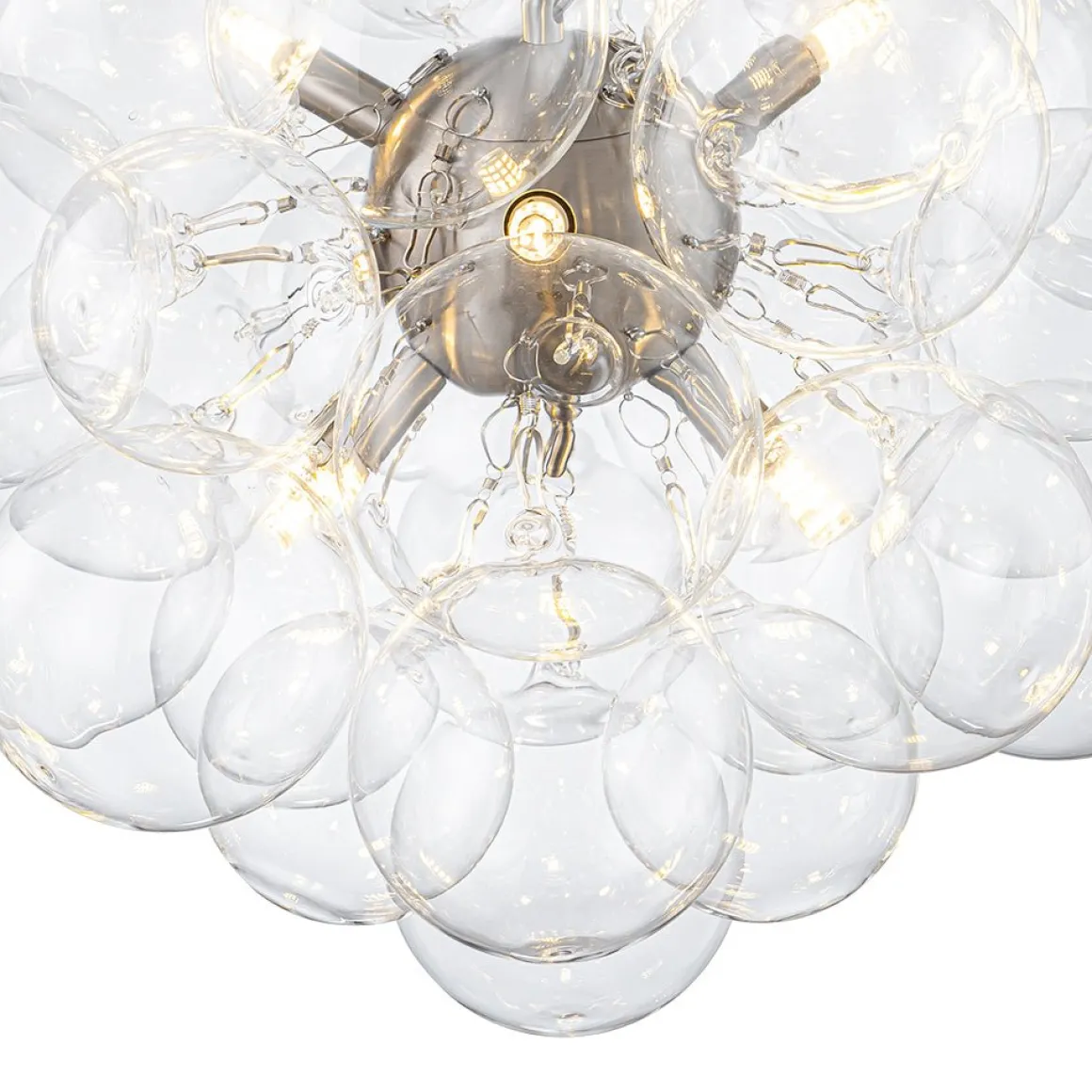 6-Light Dimmable Brass Cluster Clear Glass Bubble Sphere Chandelier