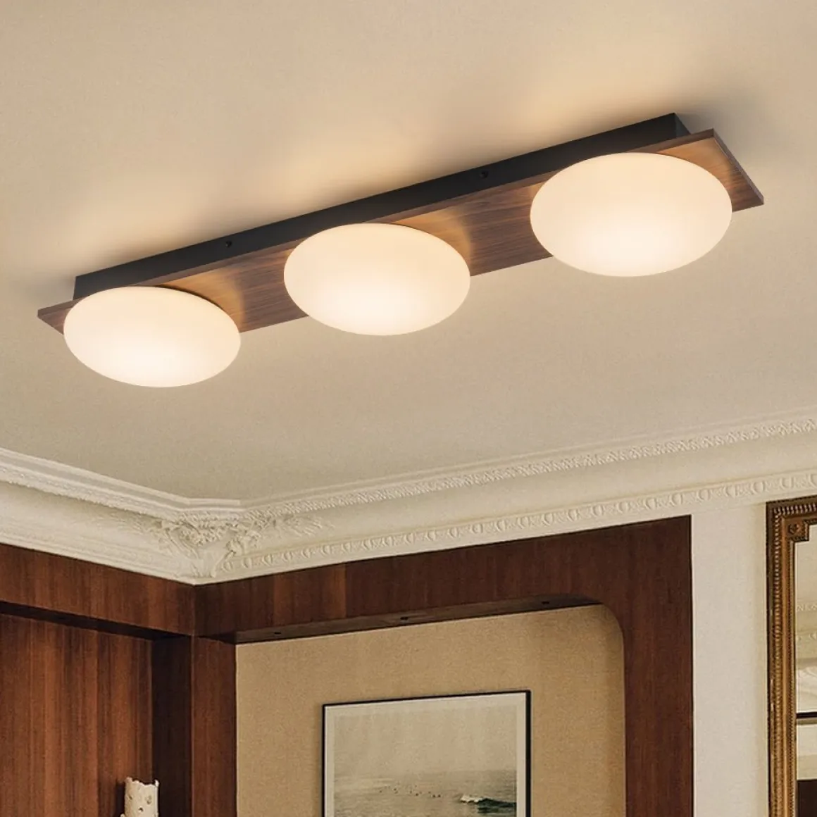 3-Light Dimmable LED Rustic Linear Flush Mount Light