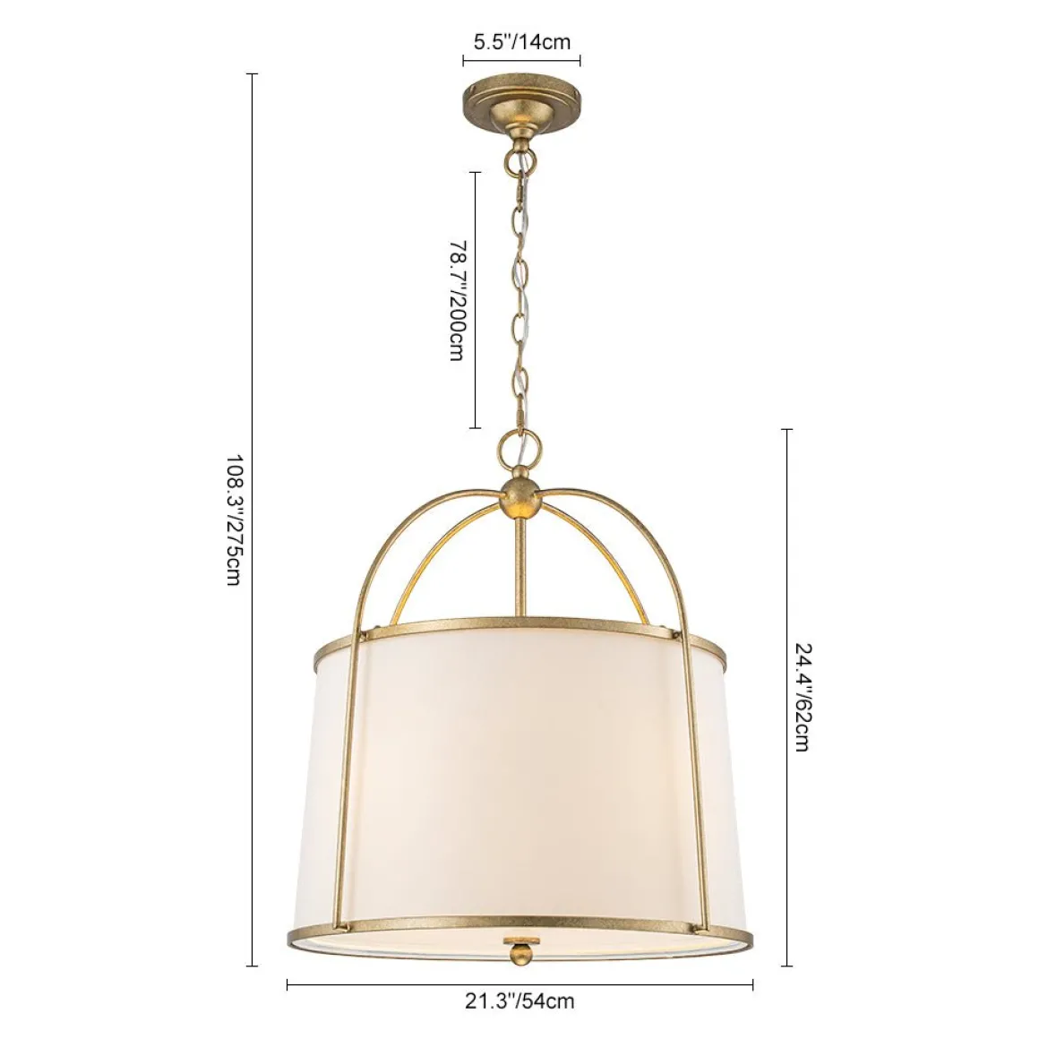 4-Light Distressed Gold White Linen Drum Lantern Pendant