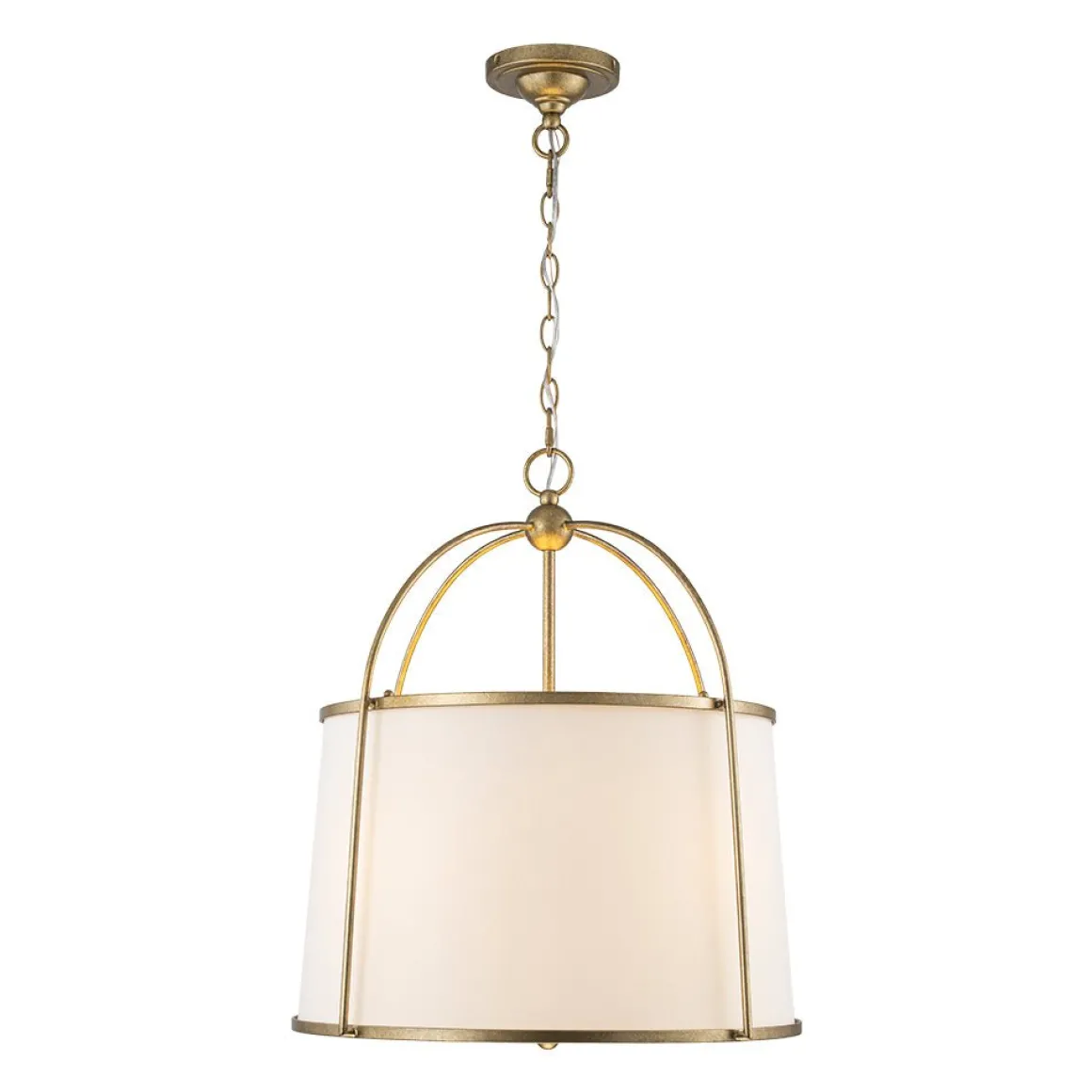 4-Light Distressed Gold White Linen Drum Lantern Pendant