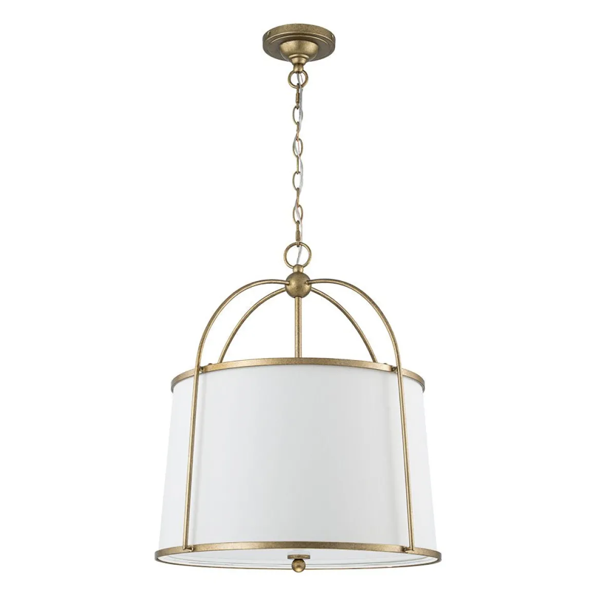 4-Light Distressed Gold White Linen Drum Lantern Pendant