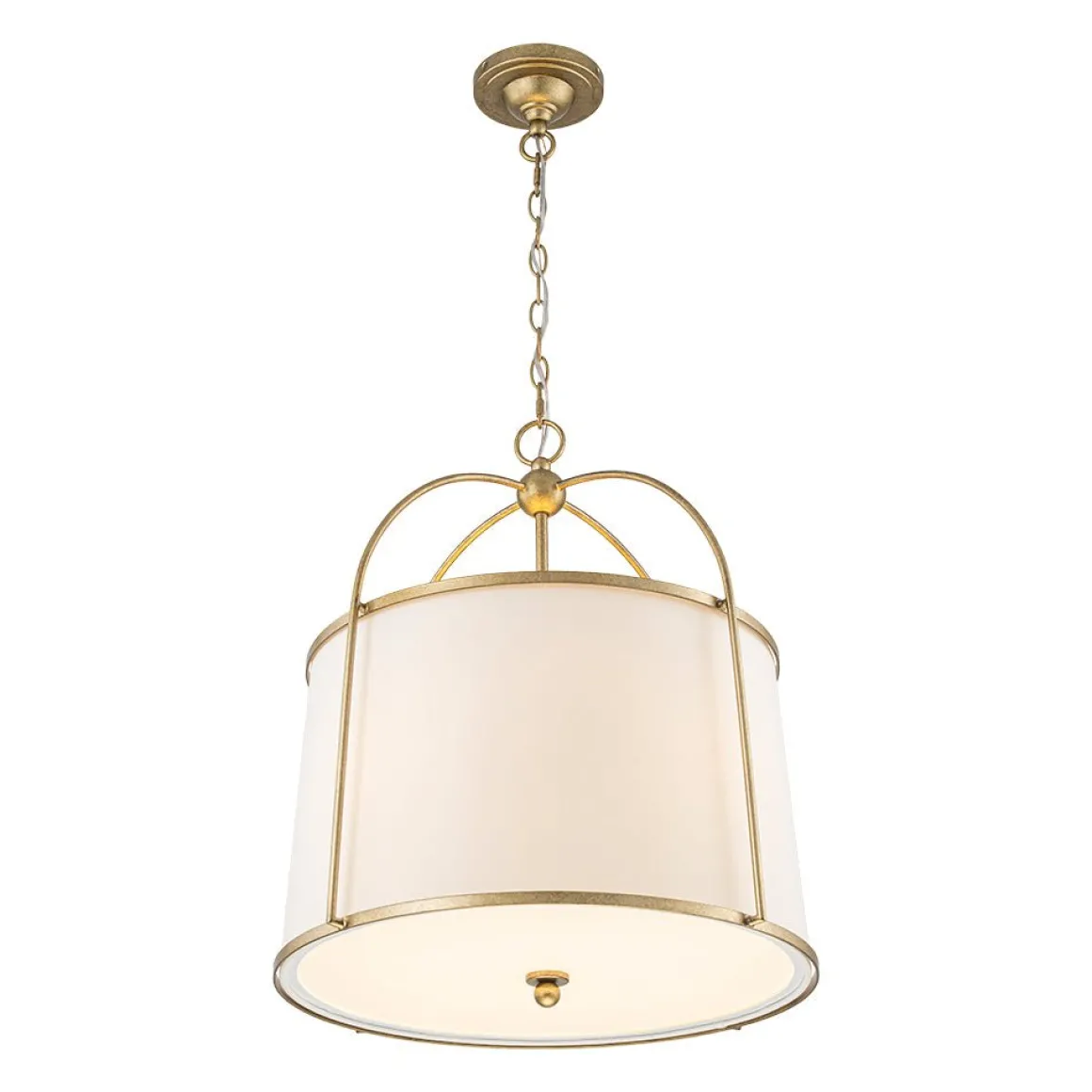 4-Light Distressed Gold White Linen Drum Lantern Pendant