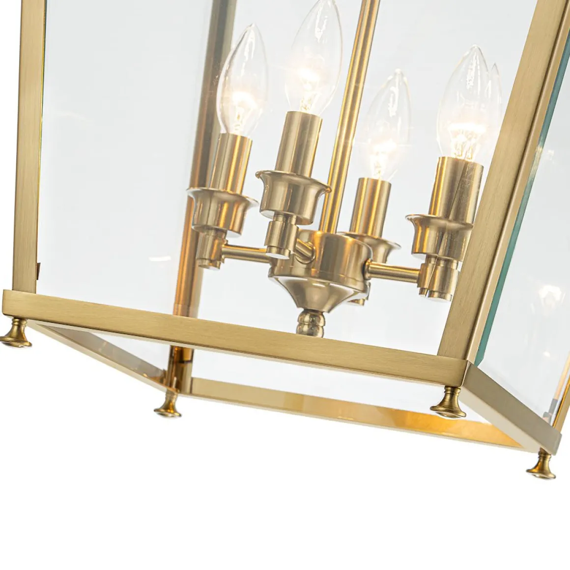4-Light French Candle Style Wide Square Glass Lantern Pendant