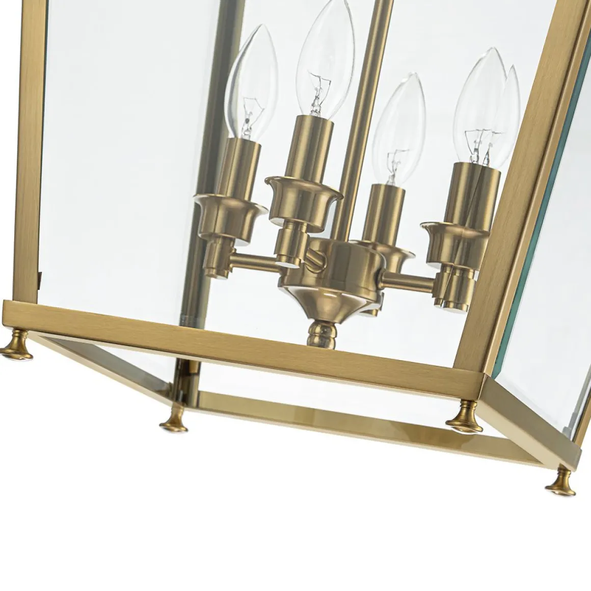 4-Light French Candle Style Wide Square Glass Lantern Pendant