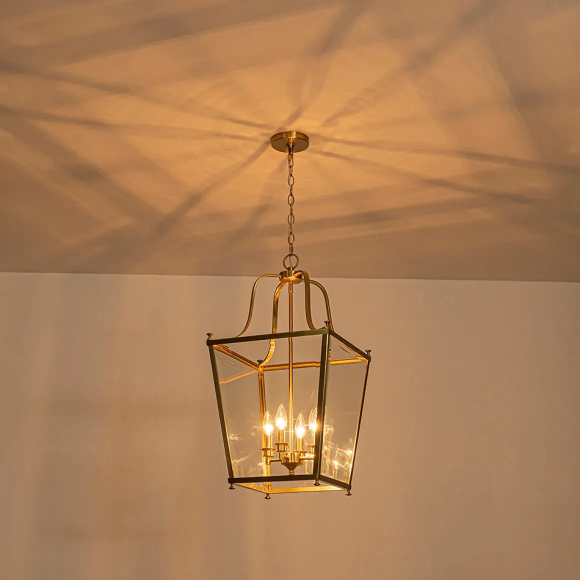 4-Light French Candle Style Wide Square Glass Lantern Pendant