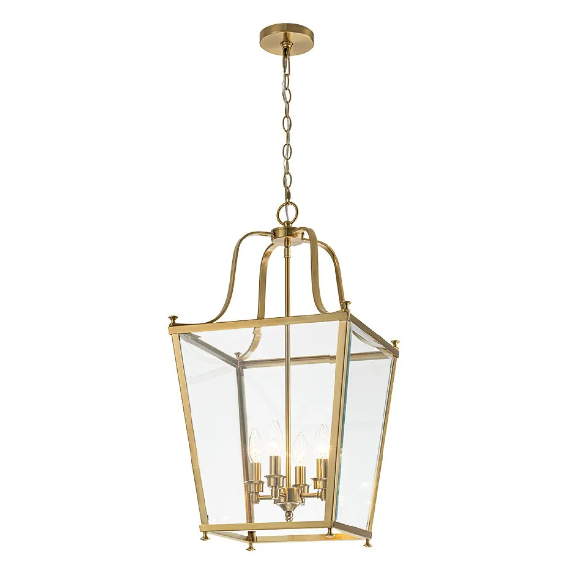 4-Light French Candle Style Wide Square Glass Lantern Pendant