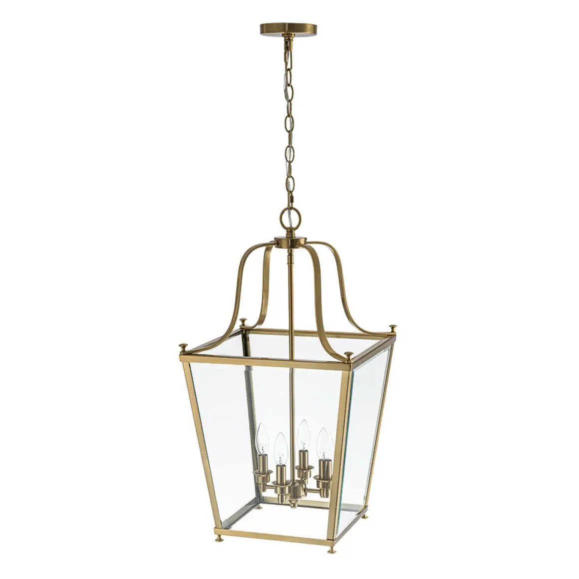 4-Light French Candle Style Wide Square Glass Lantern Pendant