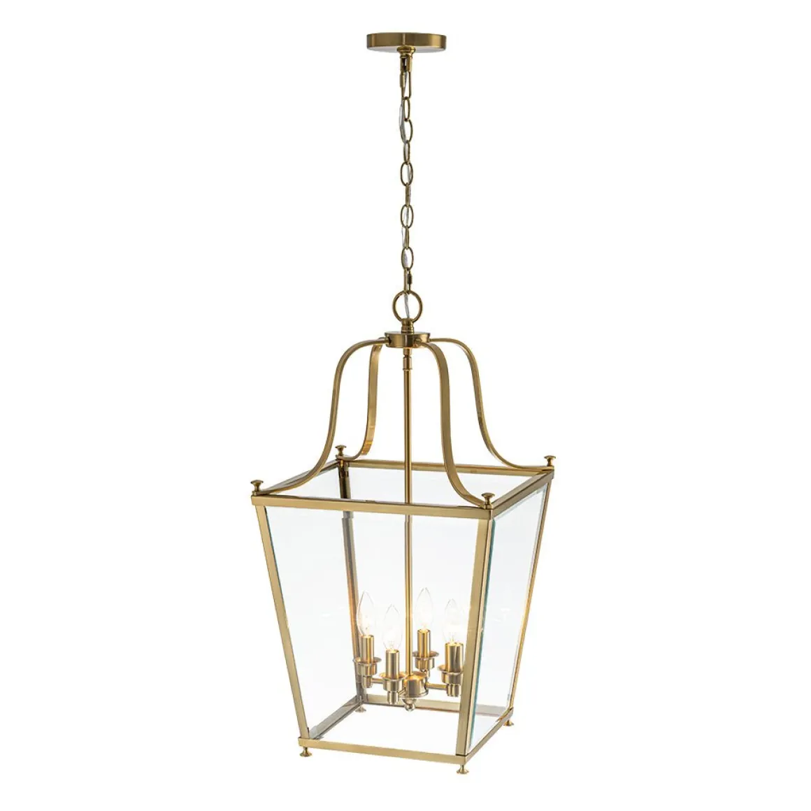 4-Light French Candle Style Wide Square Glass Lantern Pendant