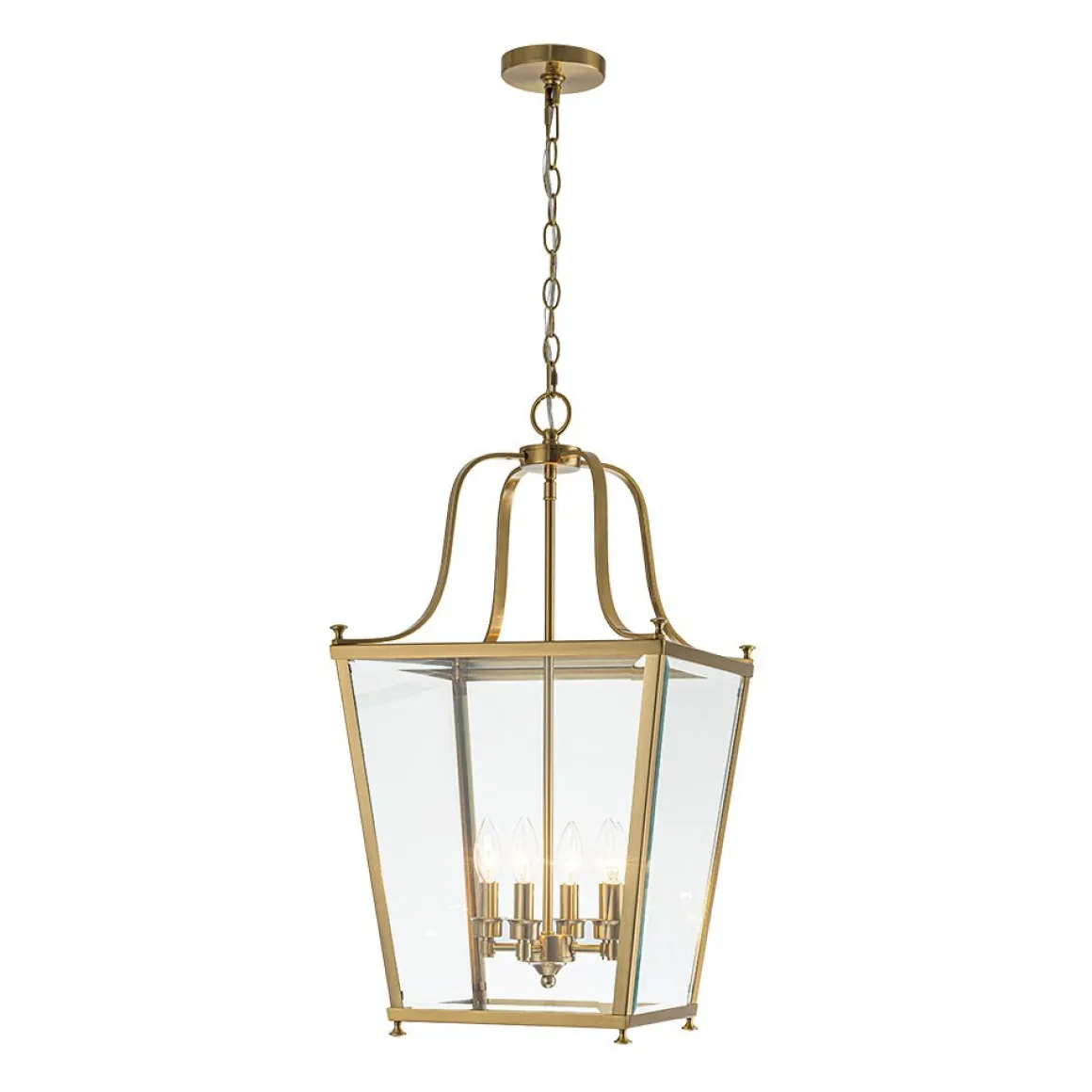 4-Light French Candle Style Wide Square Glass Lantern Pendant
