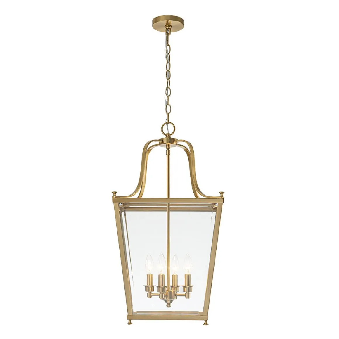 4-Light French Candle Style Wide Square Glass Lantern Pendant
