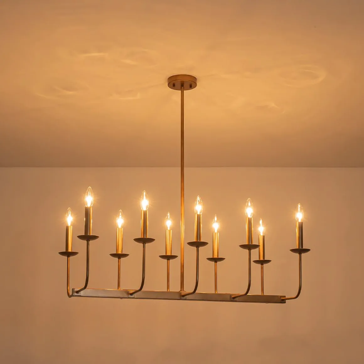 10-Light French Vintage Candle Style Linear Island Chandelier