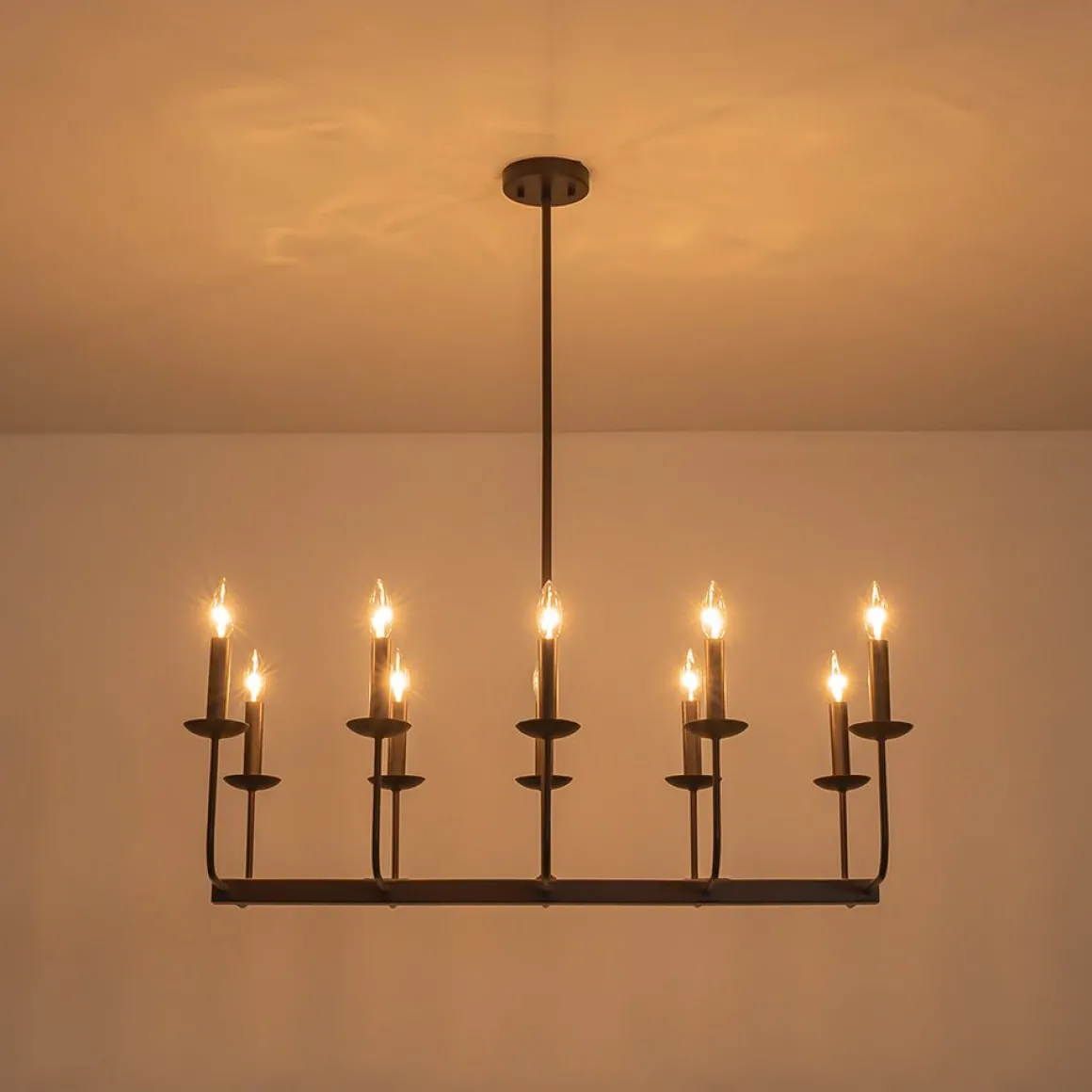 10-Light French Vintage Candle Style Linear Island Chandelier