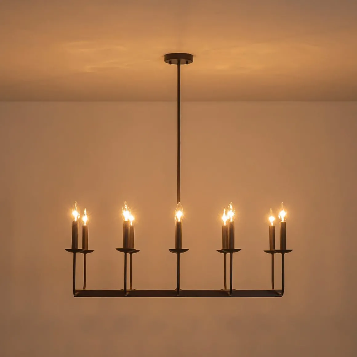 10-Light French Vintage Candle Style Linear Island Chandelier