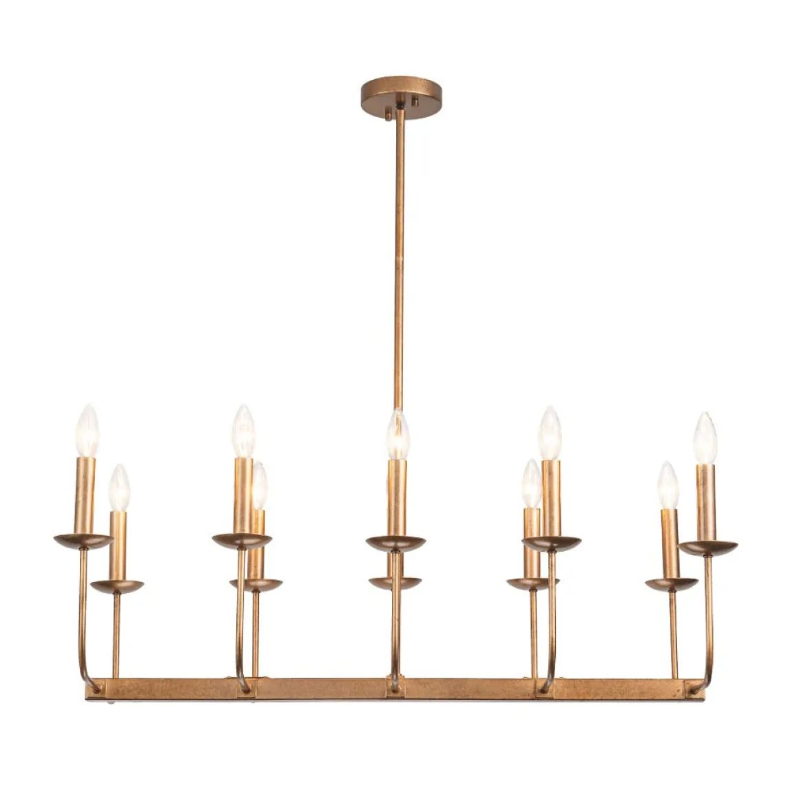 10-Light French Vintage Candle Style Linear Island Chandelier