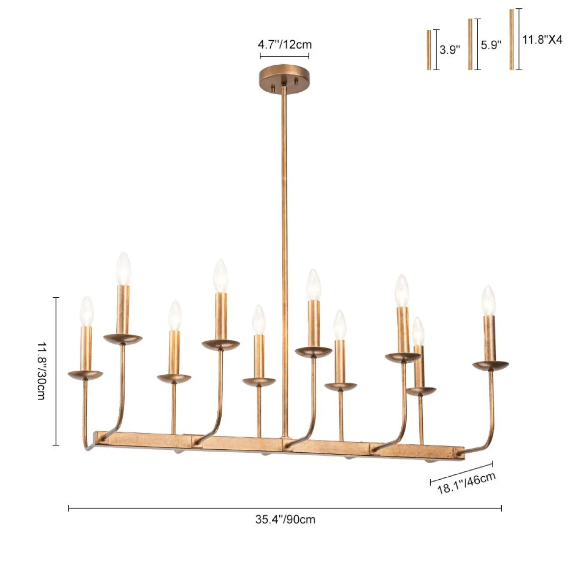 10-Light French Vintage Candle Style Linear Island Chandelier