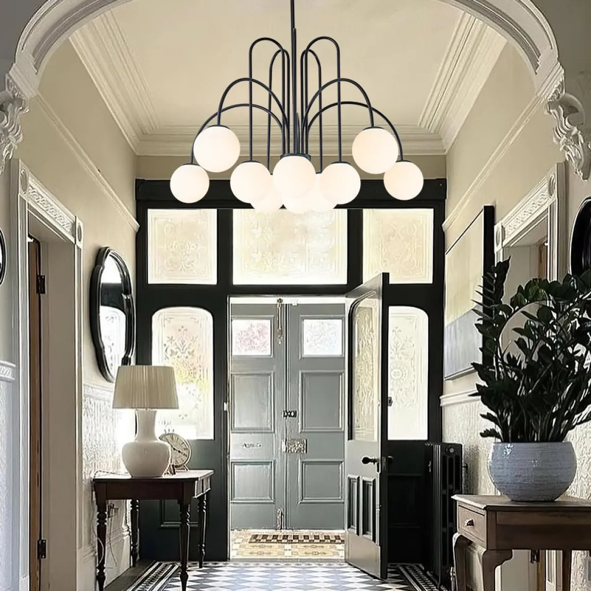 10-Light Frosted Glass Globe Bubble Chandelier