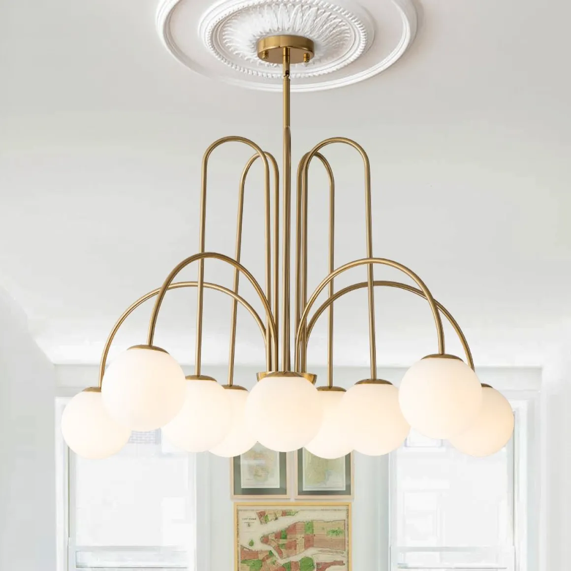 10-Light Frosted Glass Globe Bubble Chandelier