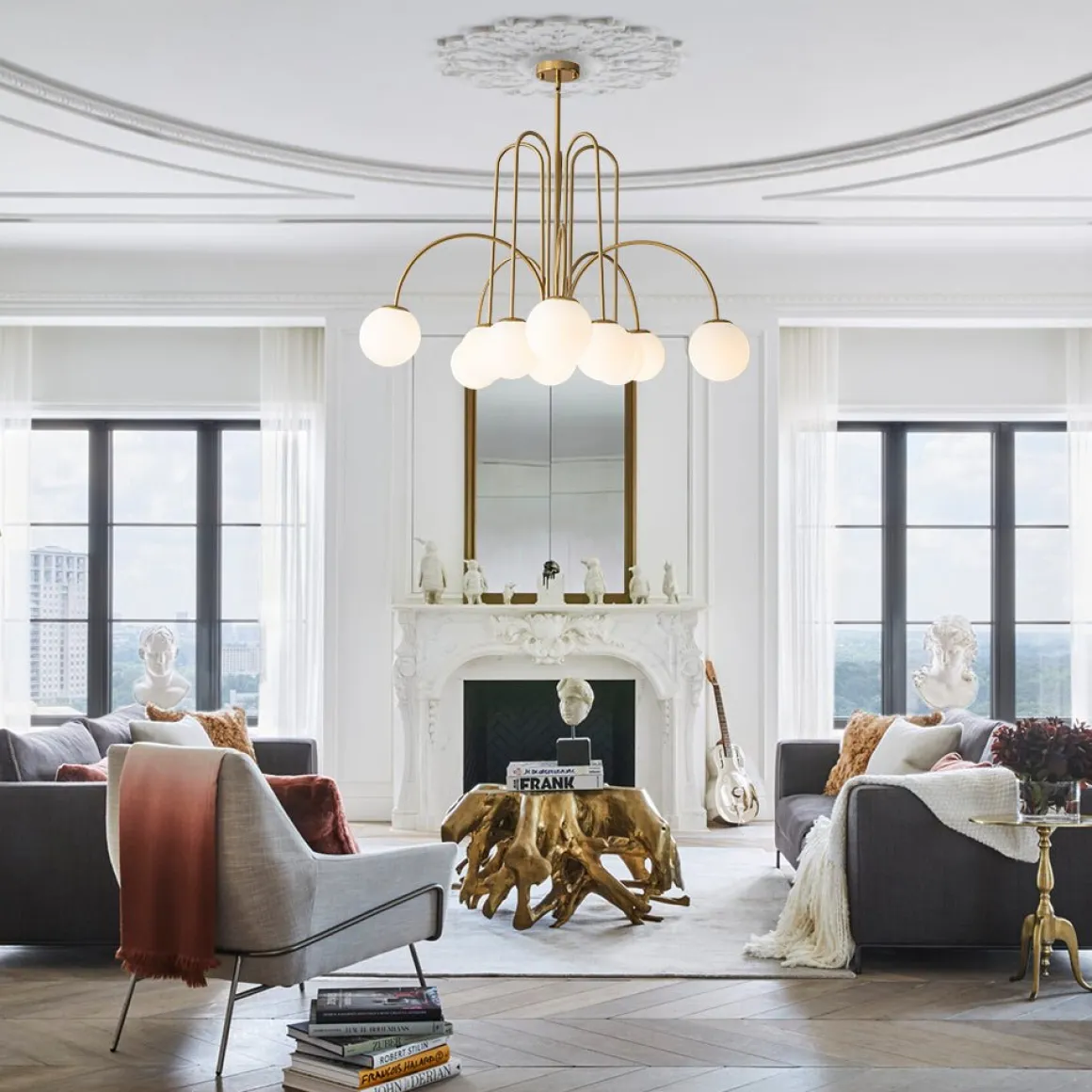 10-Light Frosted Glass Globe Bubble Chandelier