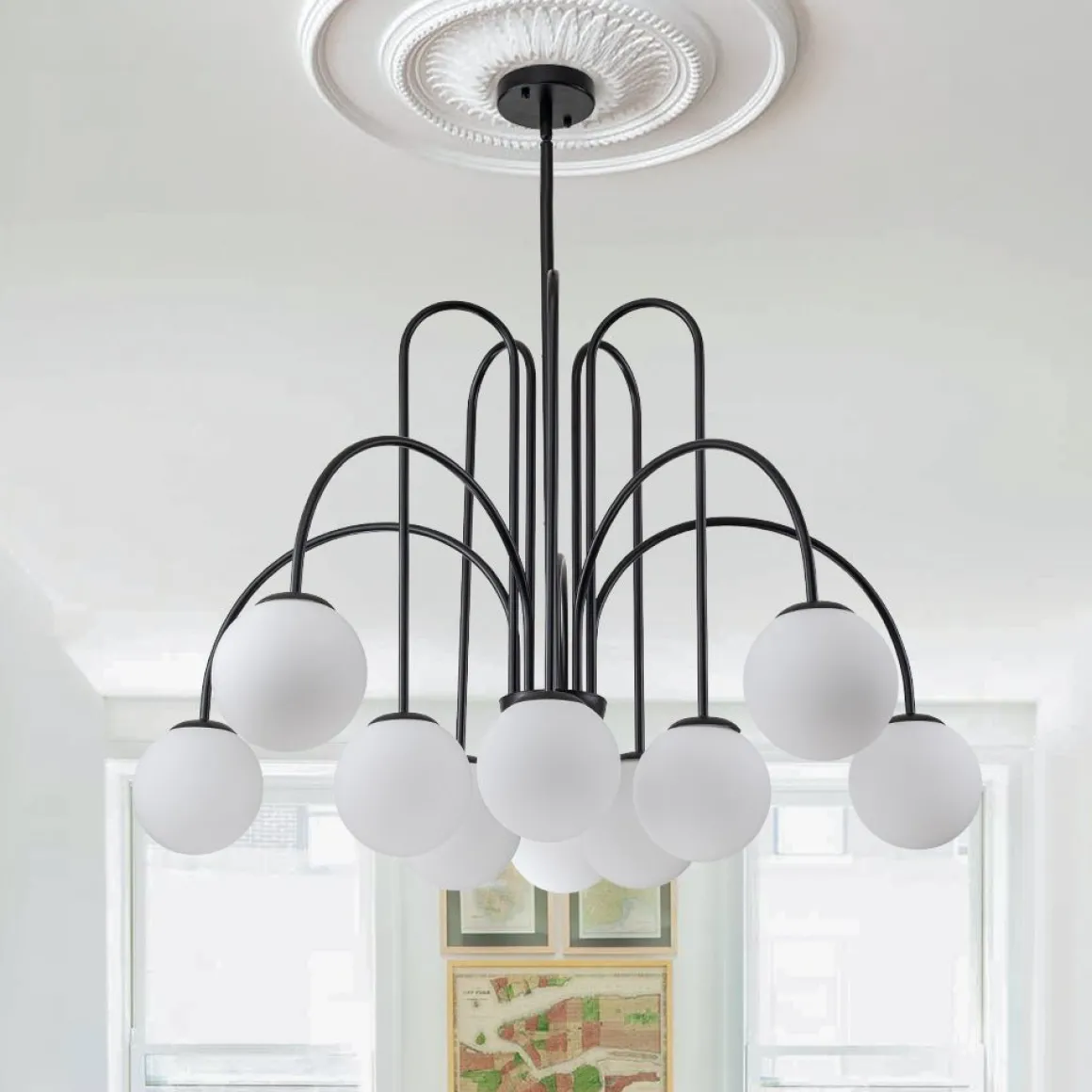 10-Light Frosted Glass Globe Bubble Chandelier