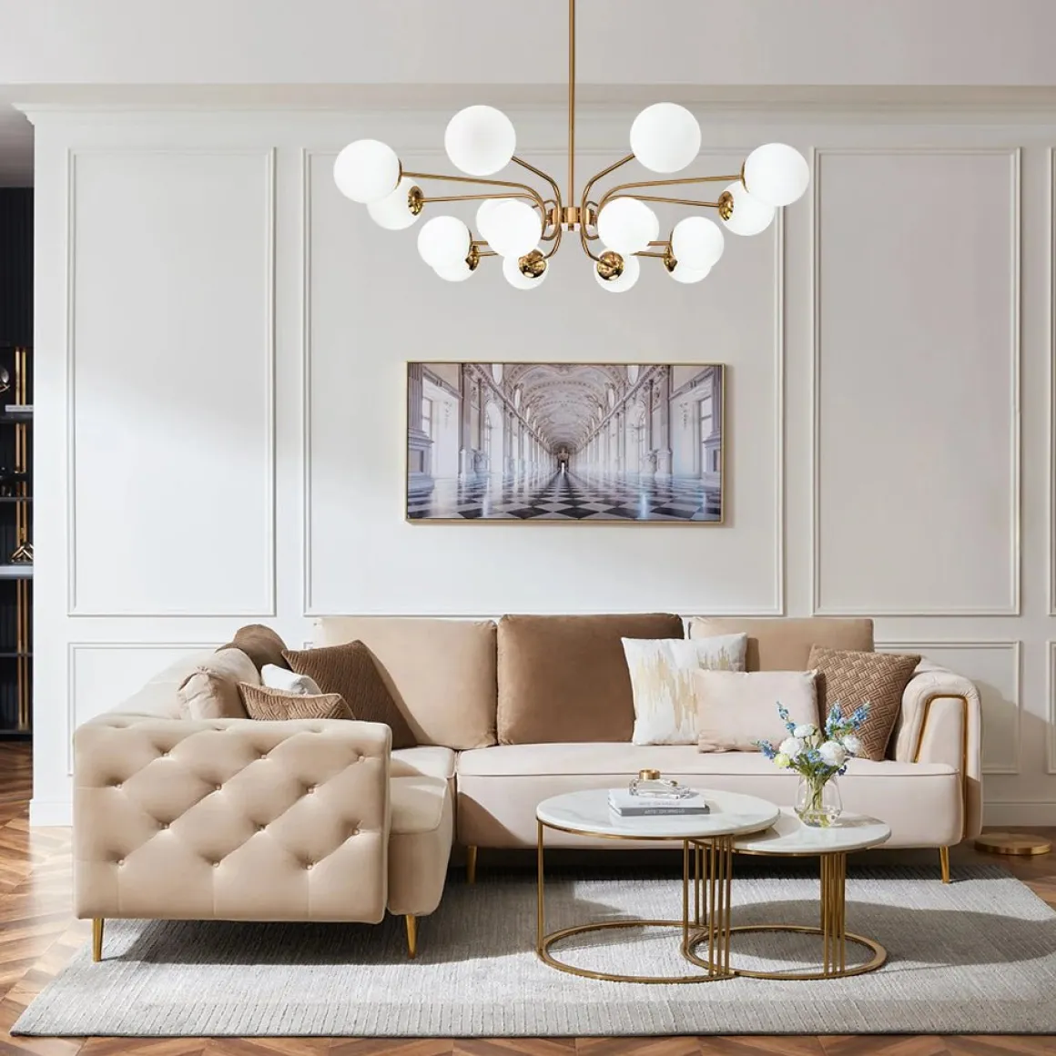 16-Light Frosted Glass Globe Bubble Sputnik Chandelier