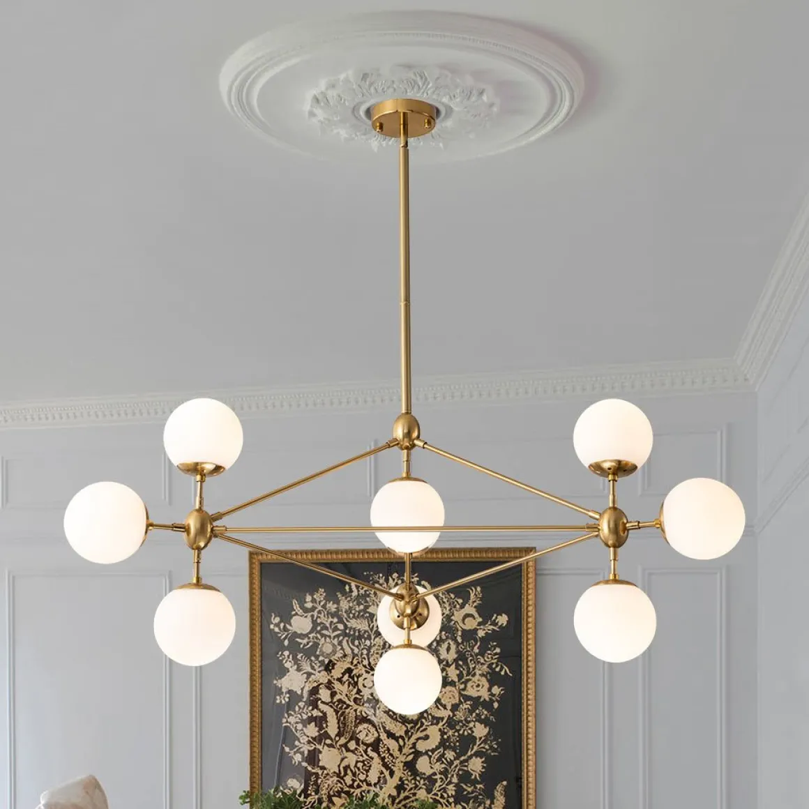 10-Light Frosted Glass Globe Geometric Chandelier