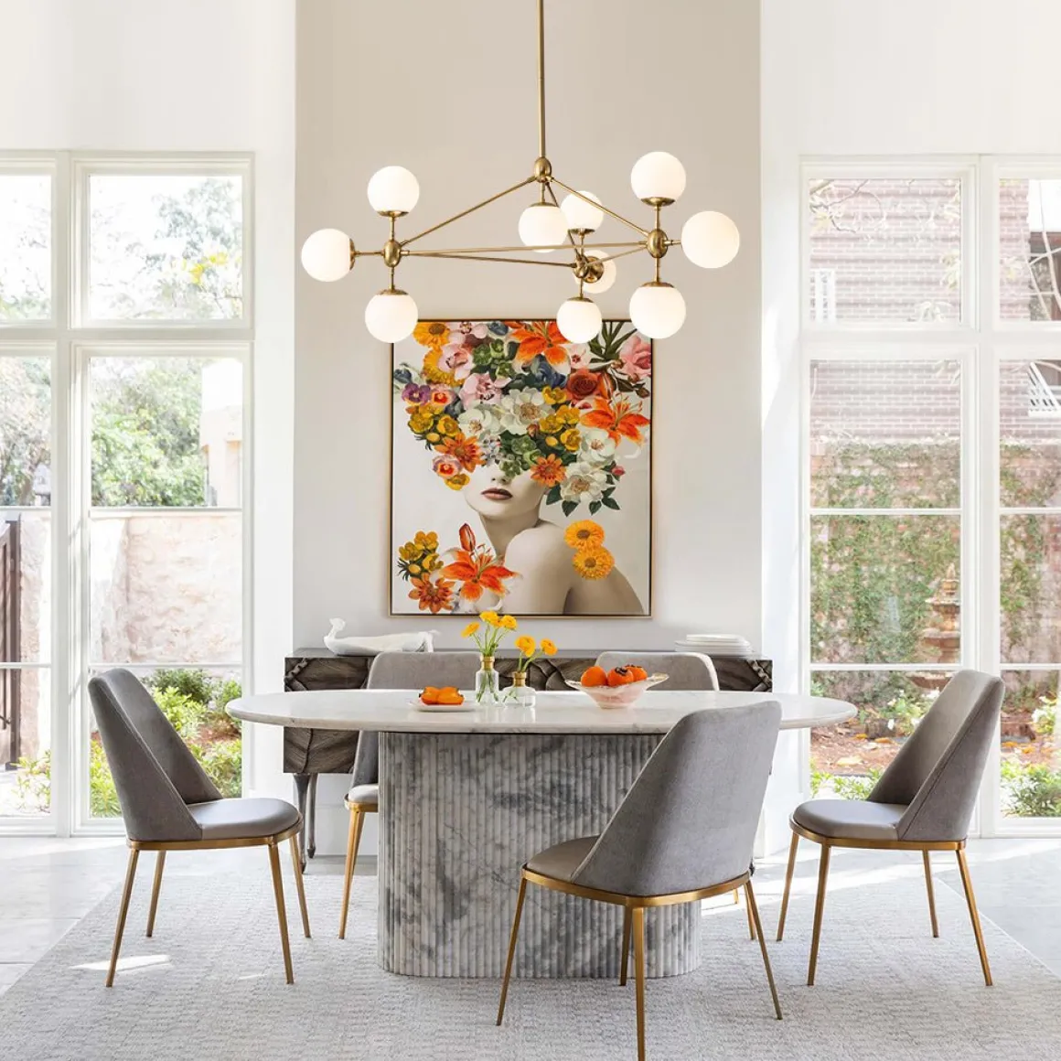 10-Light Frosted Glass Globe Geometric Chandelier