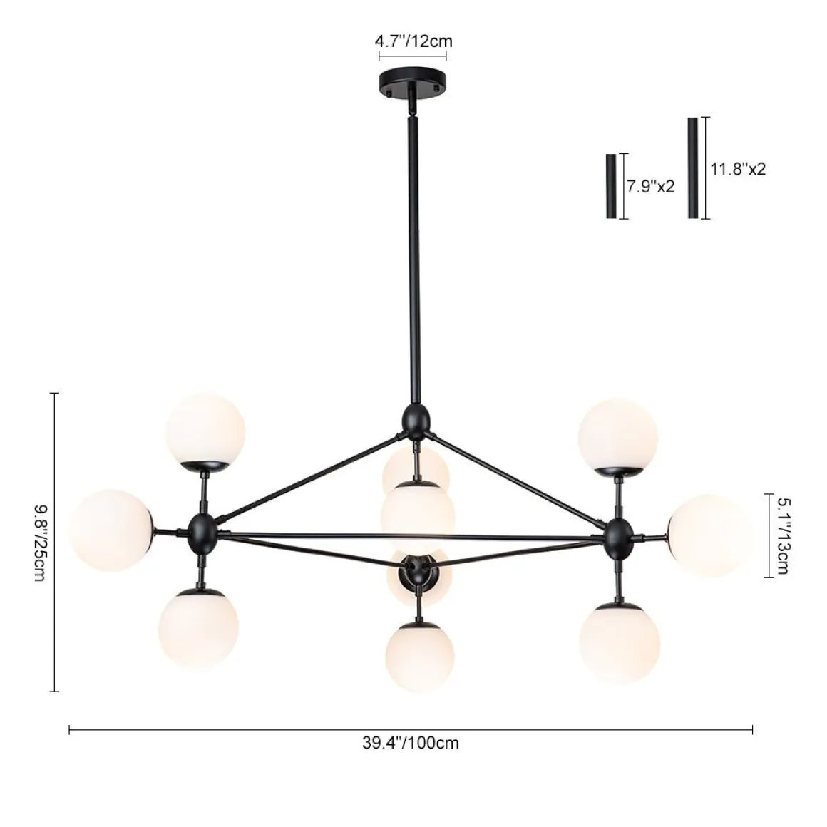 10-Light Frosted Glass Globe Geometric Chandelier