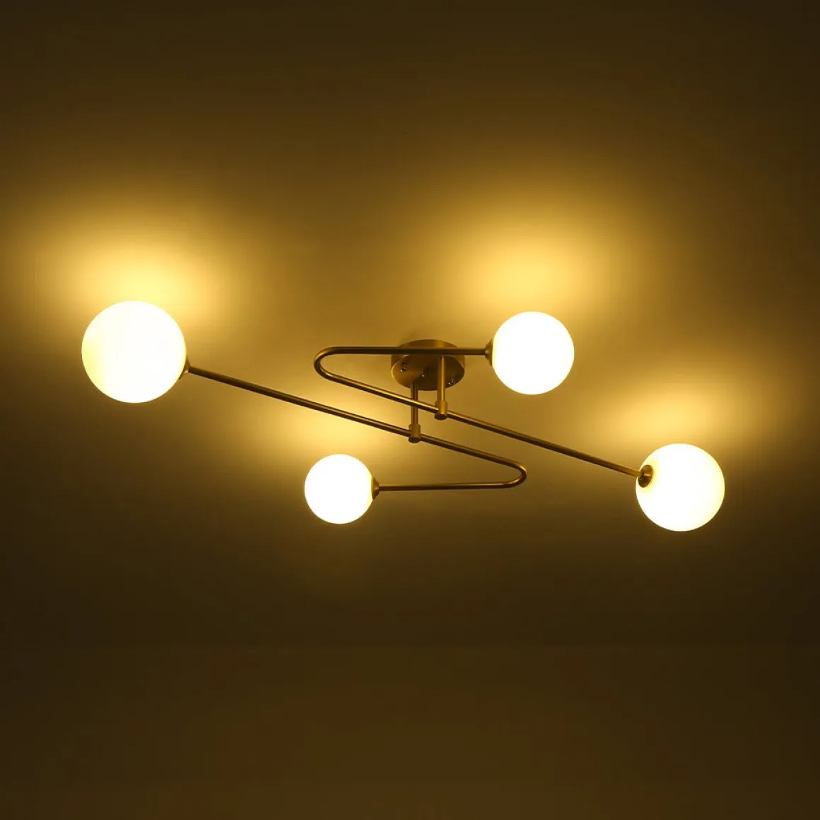 4-Light Frosted Glass Globe Linear Sputnik Semi Flush Mount