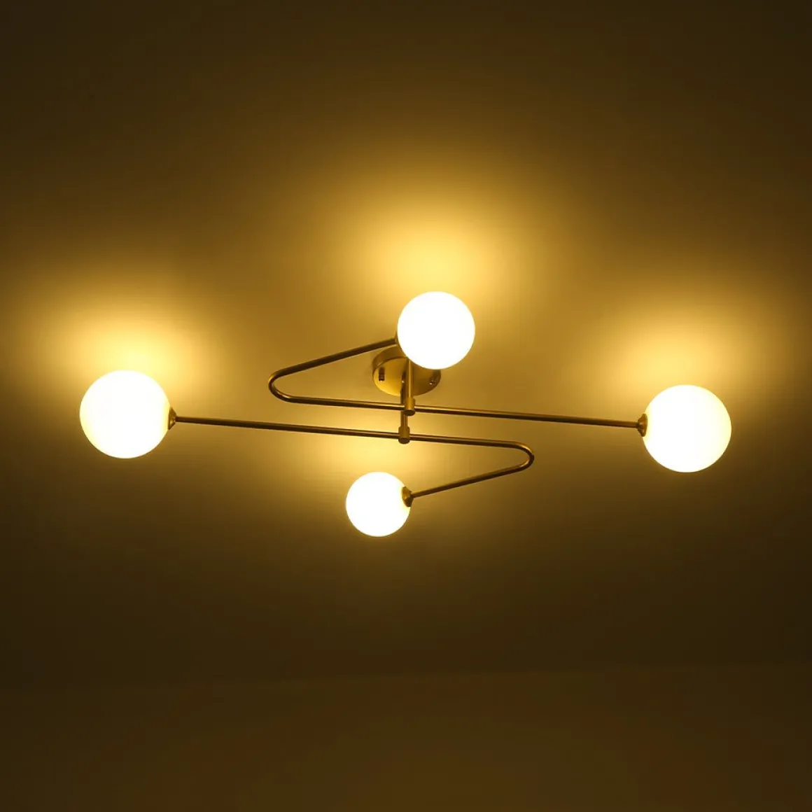 4-Light Frosted Glass Globe Linear Sputnik Semi Flush Mount
