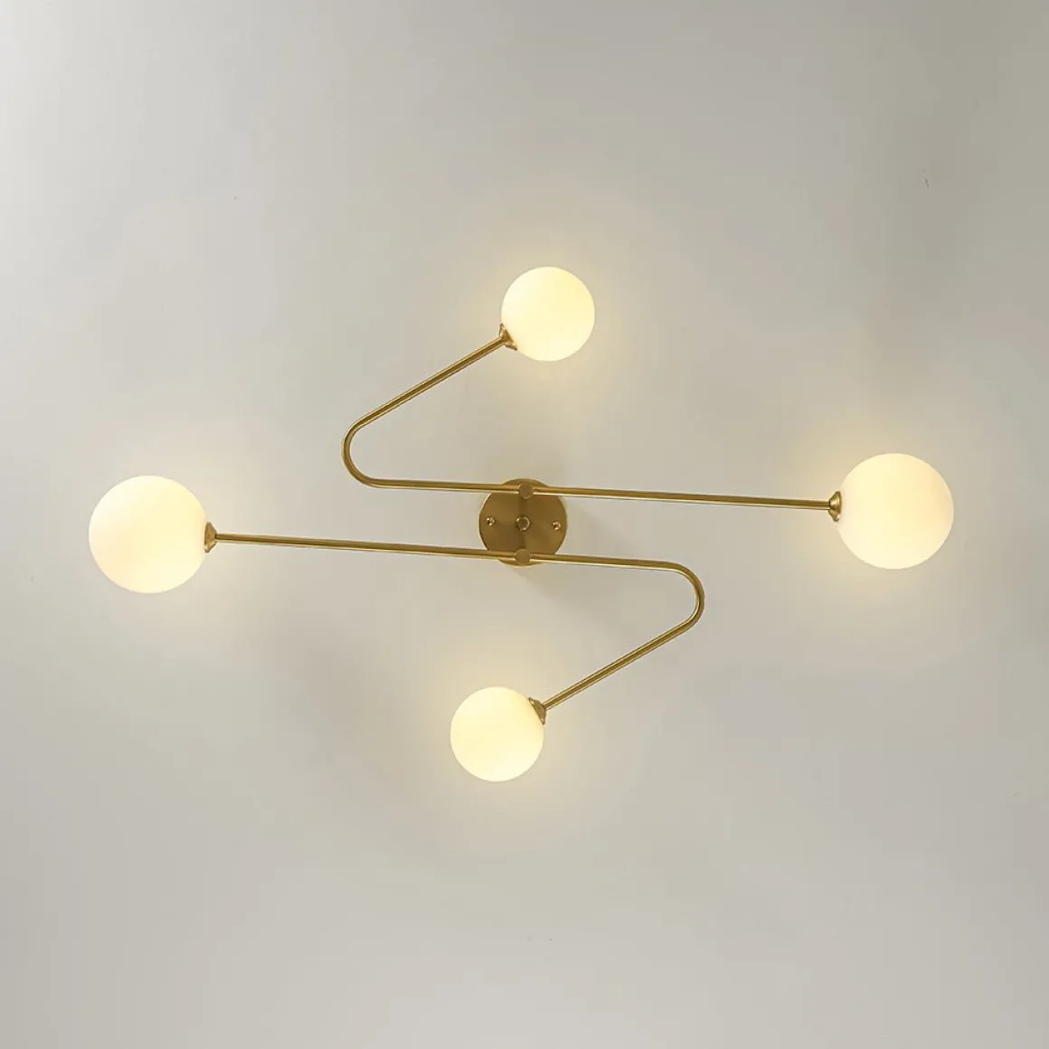 4-Light Frosted Glass Globe Linear Sputnik Semi Flush Mount