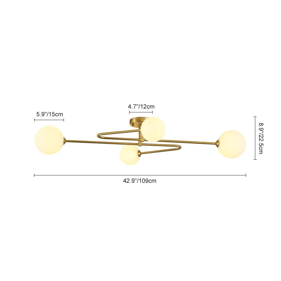 4-Light Frosted Glass Globe Linear Sputnik Semi Flush Mount