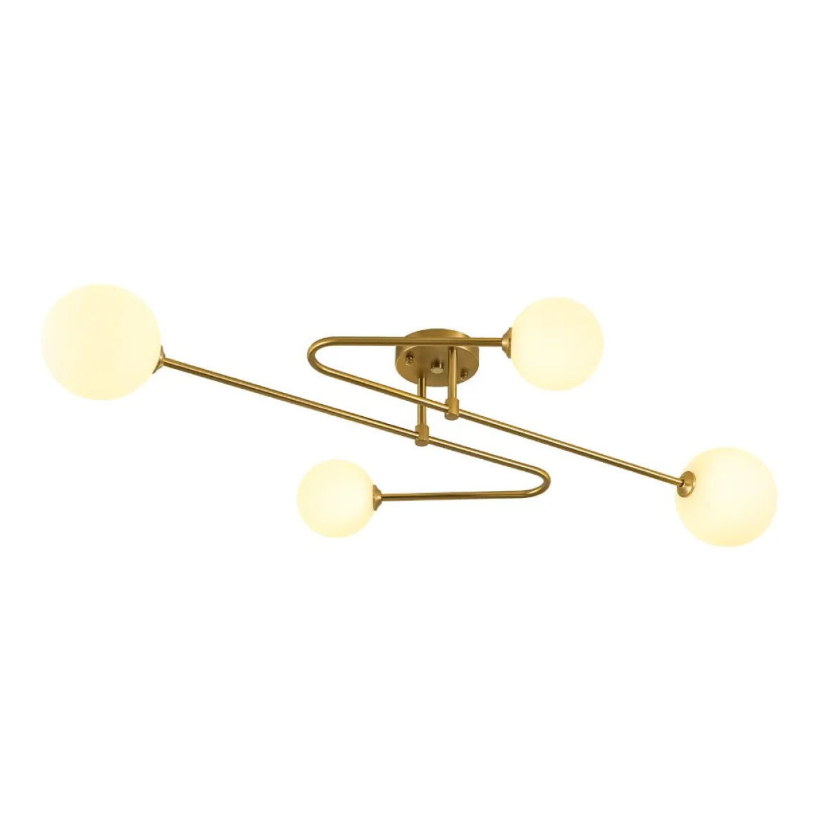 4-Light Frosted Glass Globe Linear Sputnik Semi Flush Mount