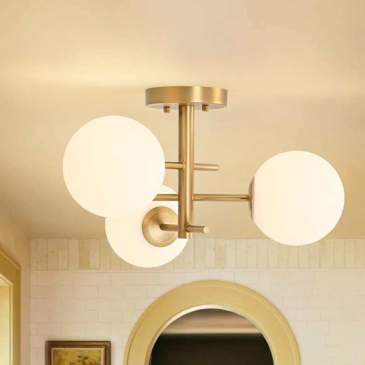 3-Light Frosted Glass Globe Tiered Sputnik Semi Flush Mount