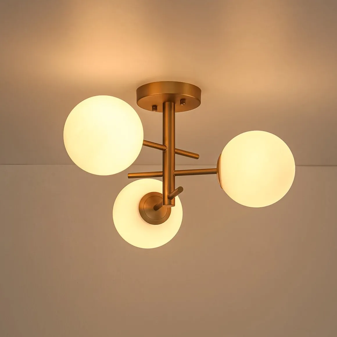 3-Light Frosted Glass Globe Tiered Sputnik Semi Flush Mount