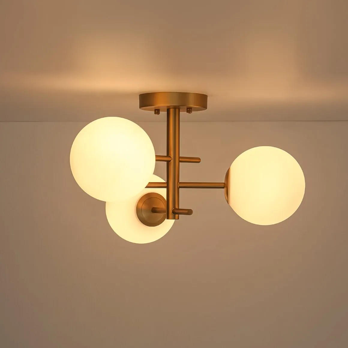 3-Light Frosted Glass Globe Tiered Sputnik Semi Flush Mount