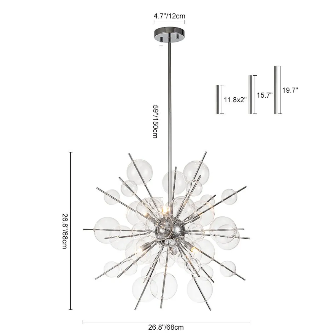 6-Light Glass Globe Bubble Sputnik Sunburst Chandelier