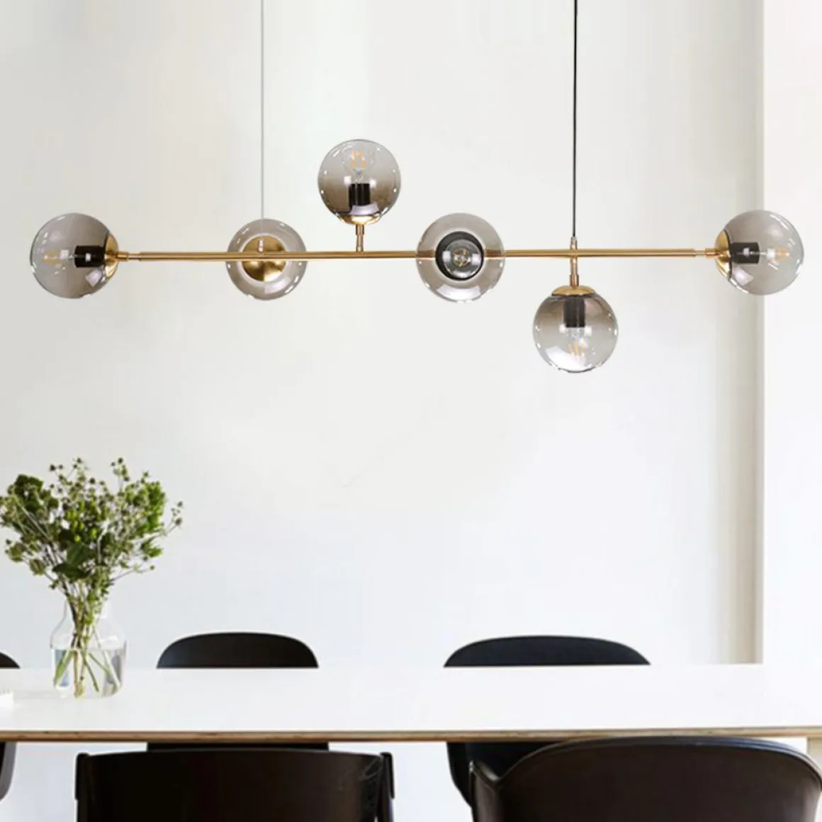 6-light Glass Globe Linear Chandelier