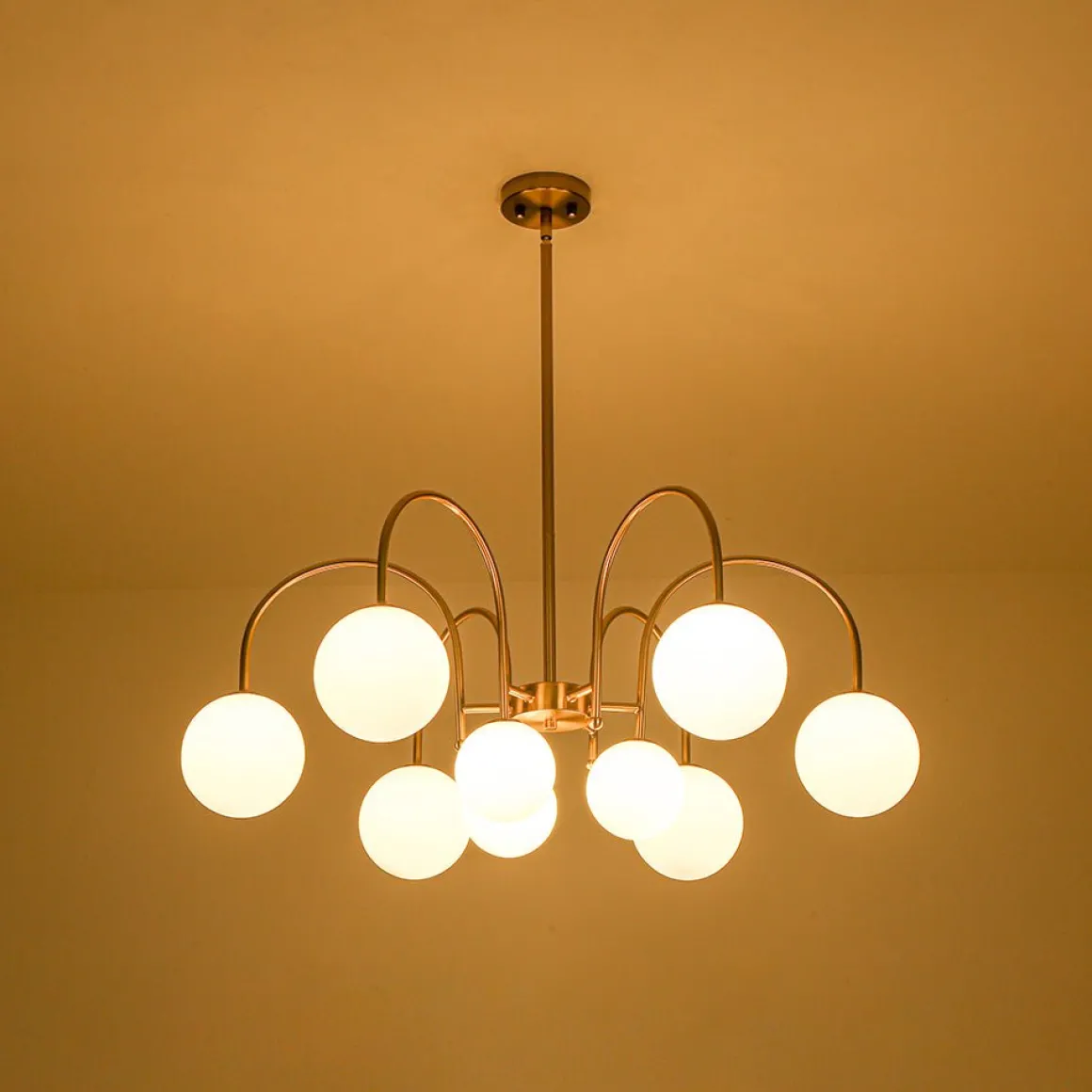 9-Light Goose Arm Opal Glass Bubble Tiered Chandelier