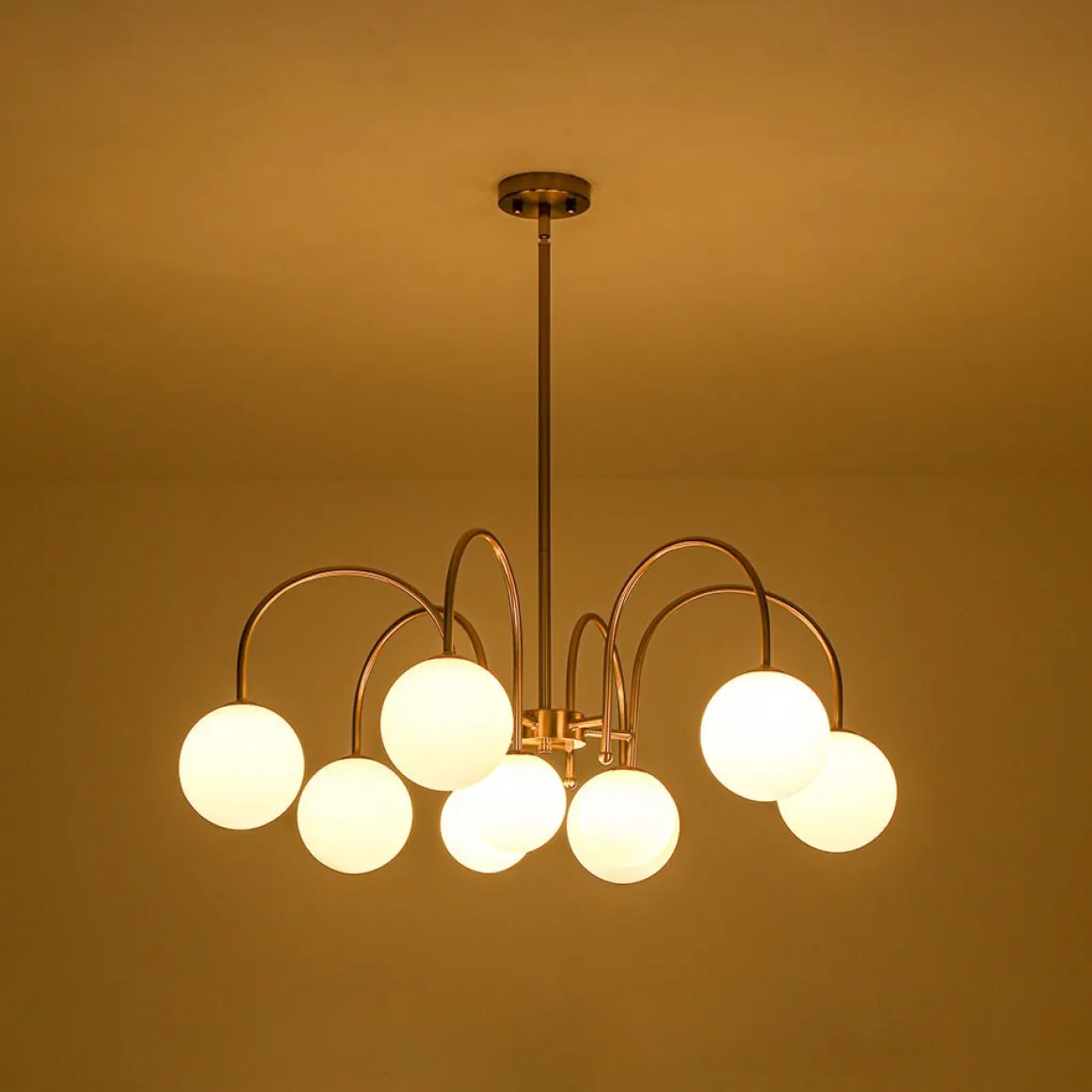 9-Light Goose Arm Opal Glass Bubble Tiered Chandelier