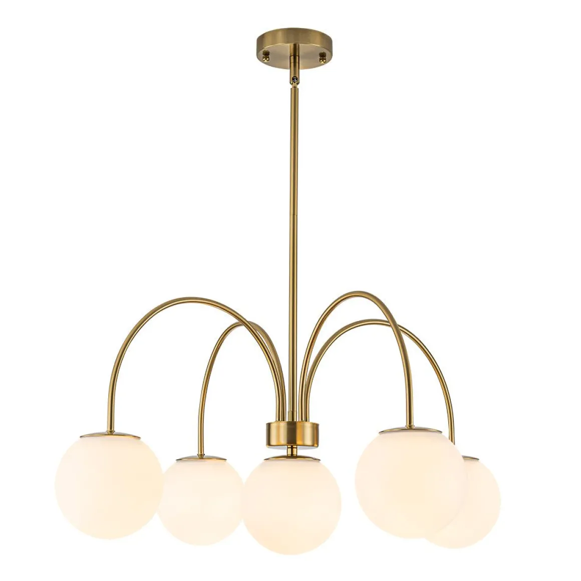 5-Light Goose Arm Opal Glass Globe Round Sputnik Chandelier