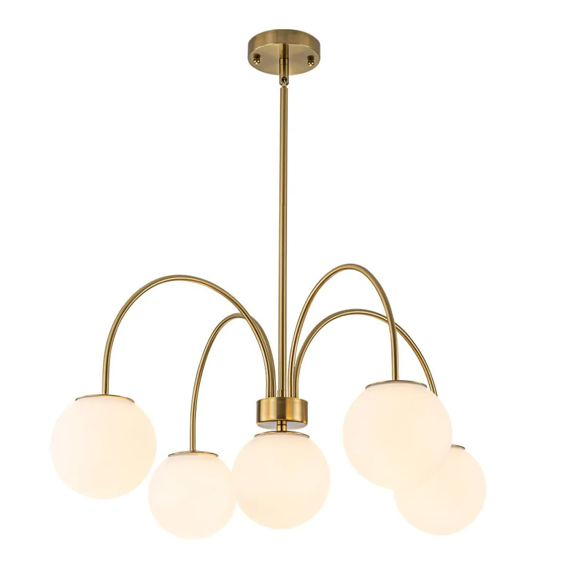 5-Light Goose Arm Opal Glass Globe Round Sputnik Chandelier