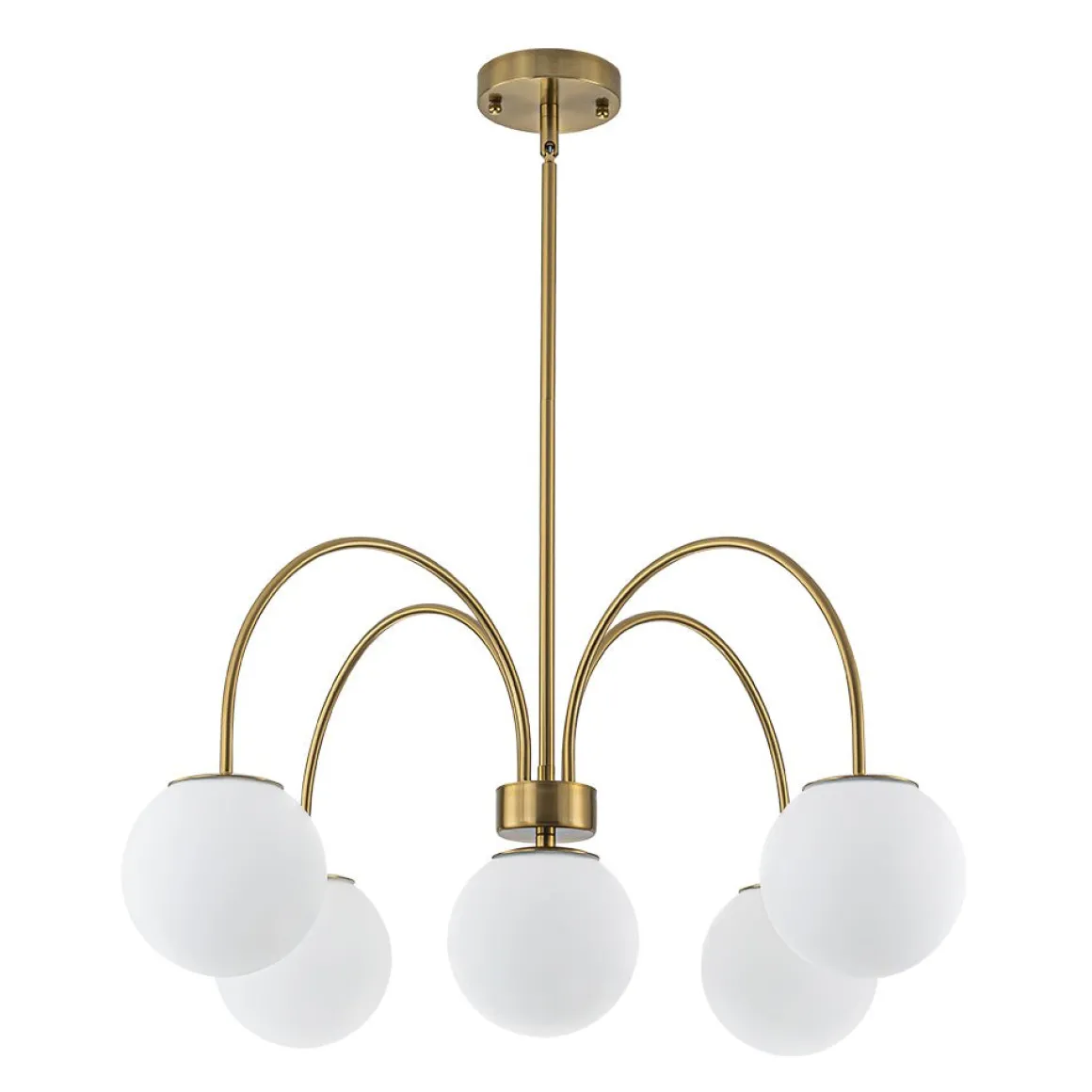 5-Light Goose Arm Opal Glass Globe Round Sputnik Chandelier