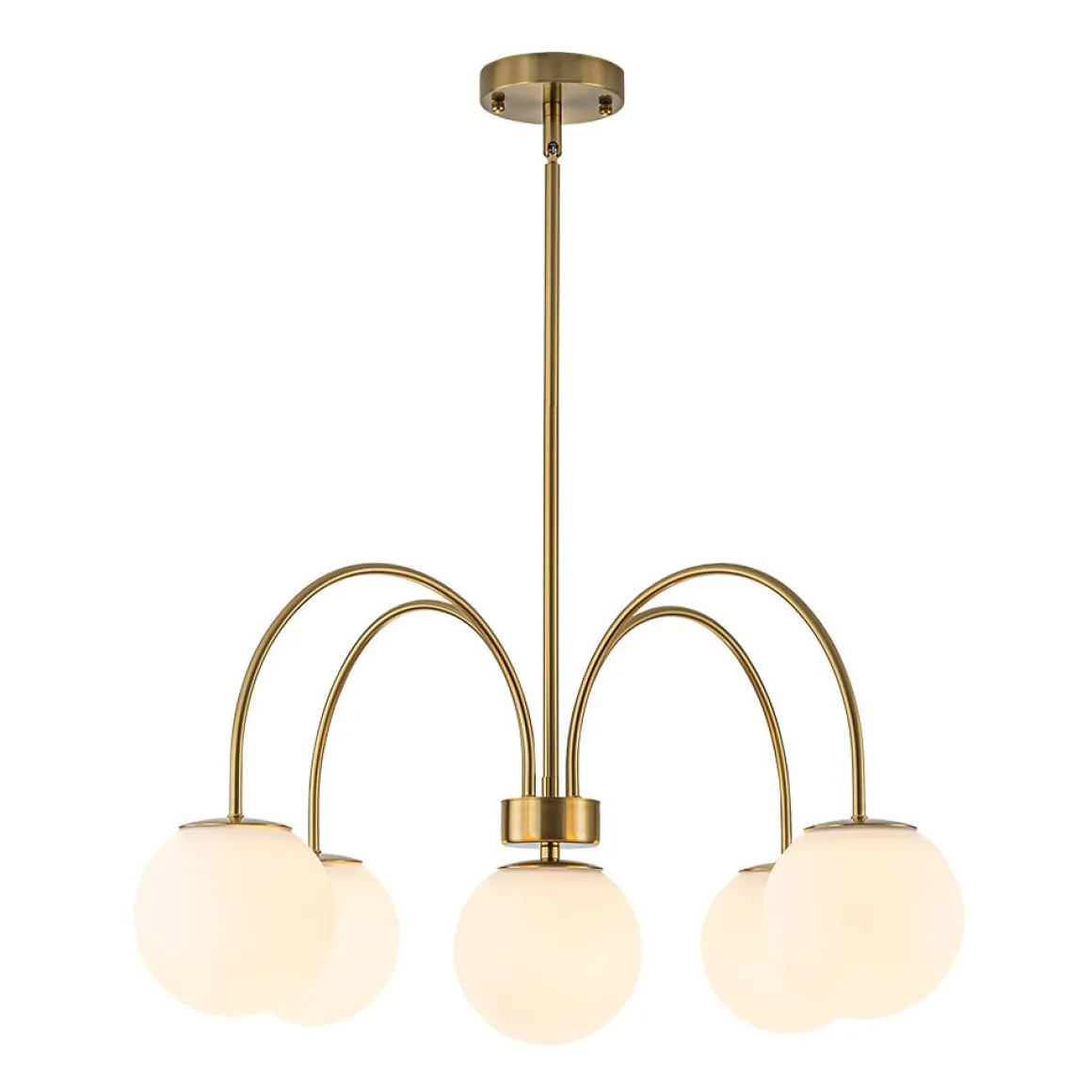 5-Light Goose Arm Opal Glass Globe Round Sputnik Chandelier